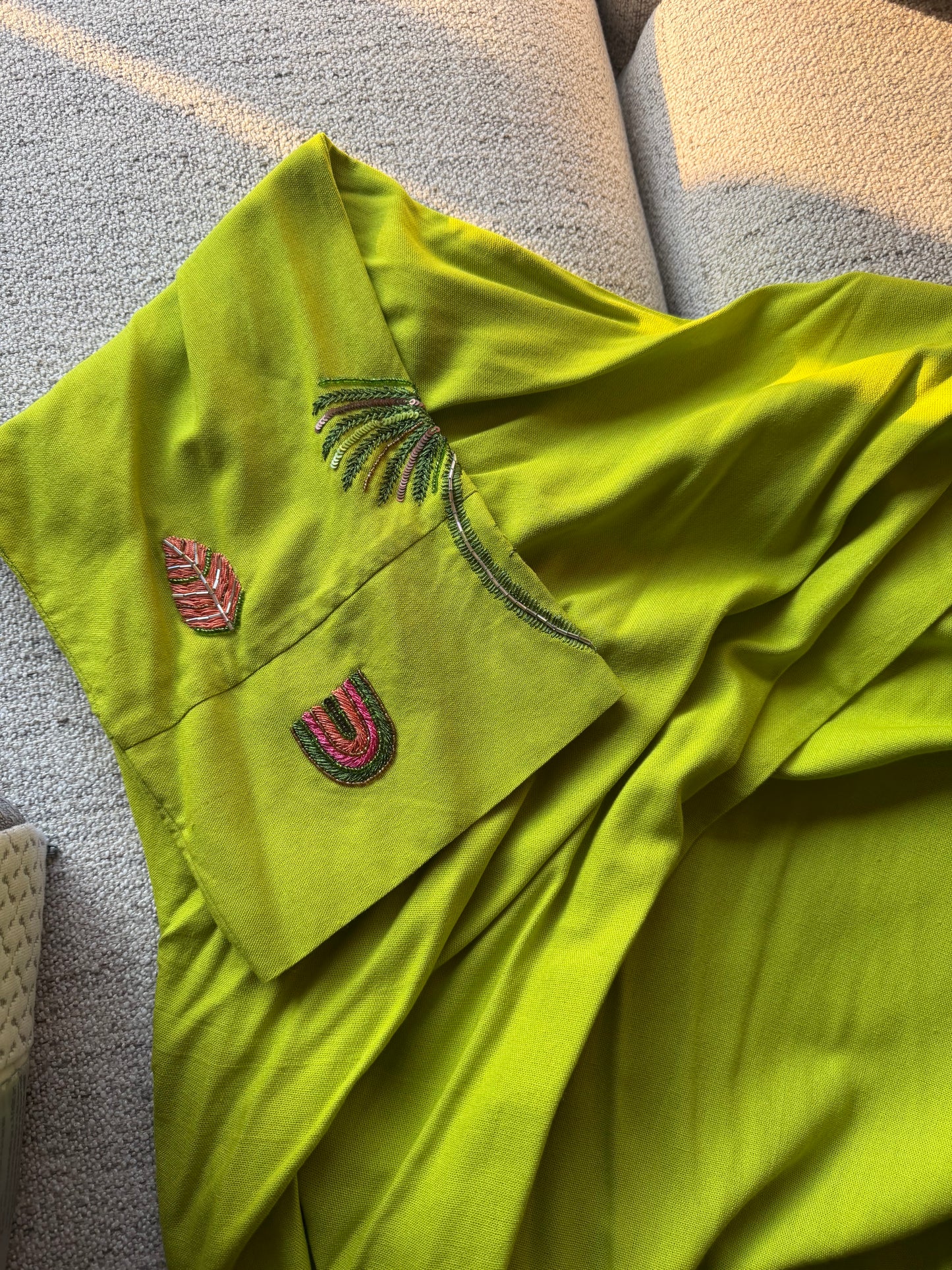 Embroidered and beaded sleeve lime green abaya