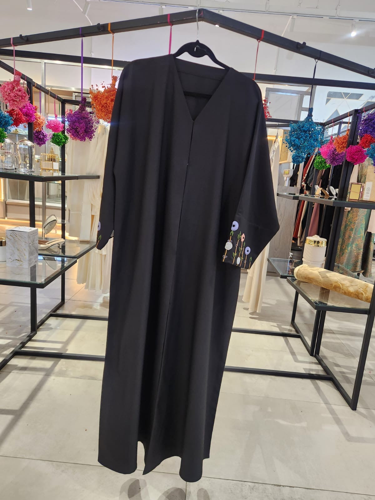 Black abaya with detailed sleeves