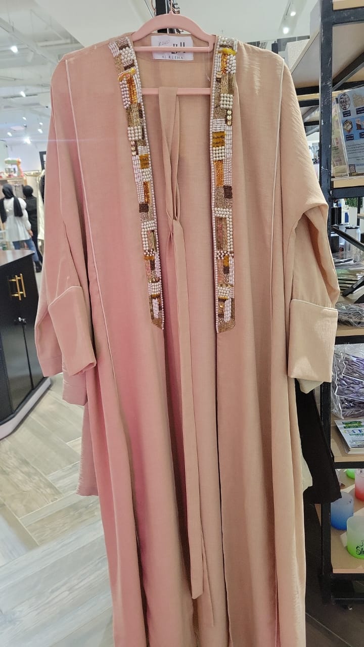 Beige hand beaded abaya