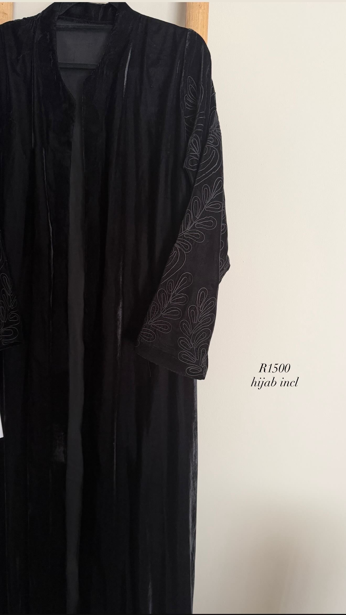 Black velvet embroidered sleeve abaya