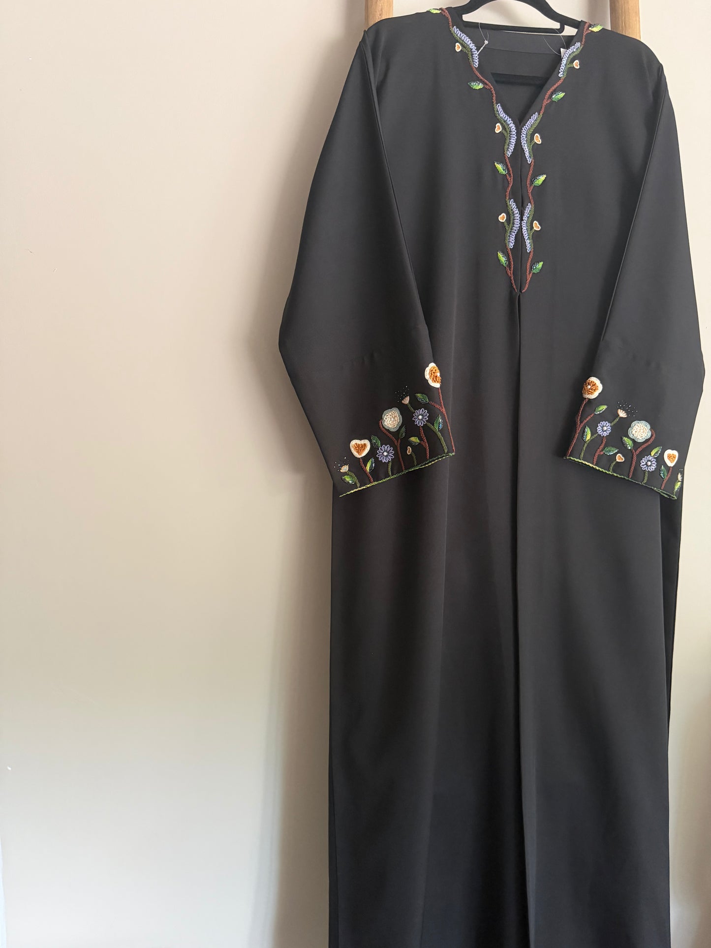 Black embroidered & beaded abaya