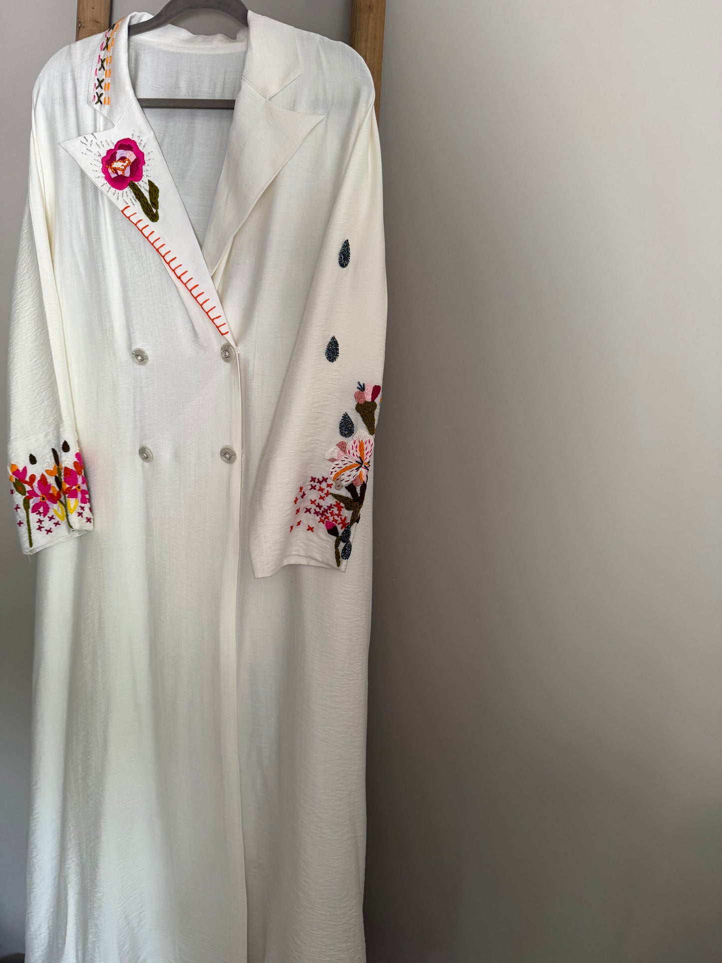 Embroidered & beaded coat style abaya