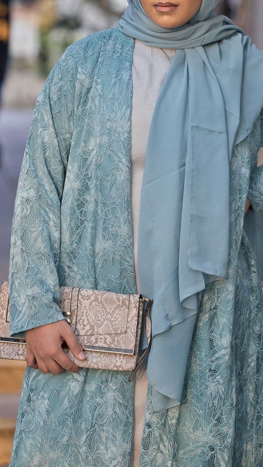 Lace baby blue abaya (hijab incl)