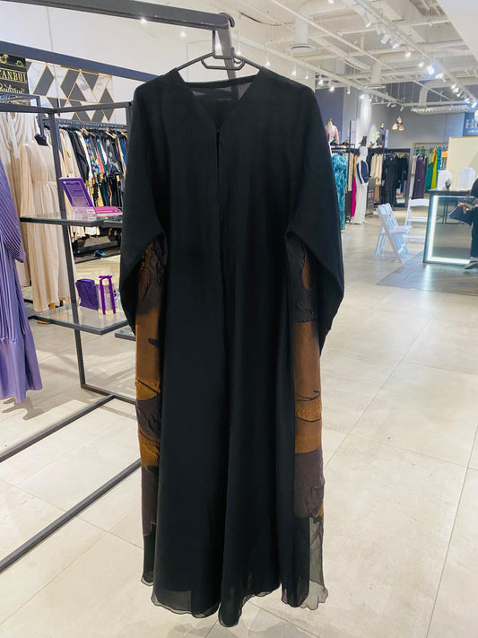 Brown organdy brocade abaya (scarf incl)