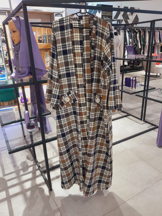 Checked frayed coat with pocket details