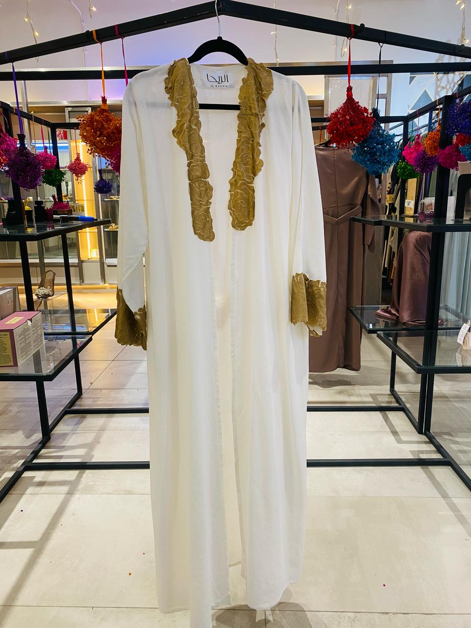 White linen abaya with details