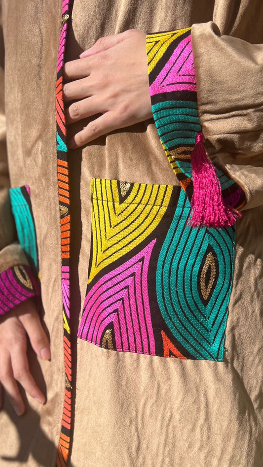 Maxi suede throw with fabric textured details