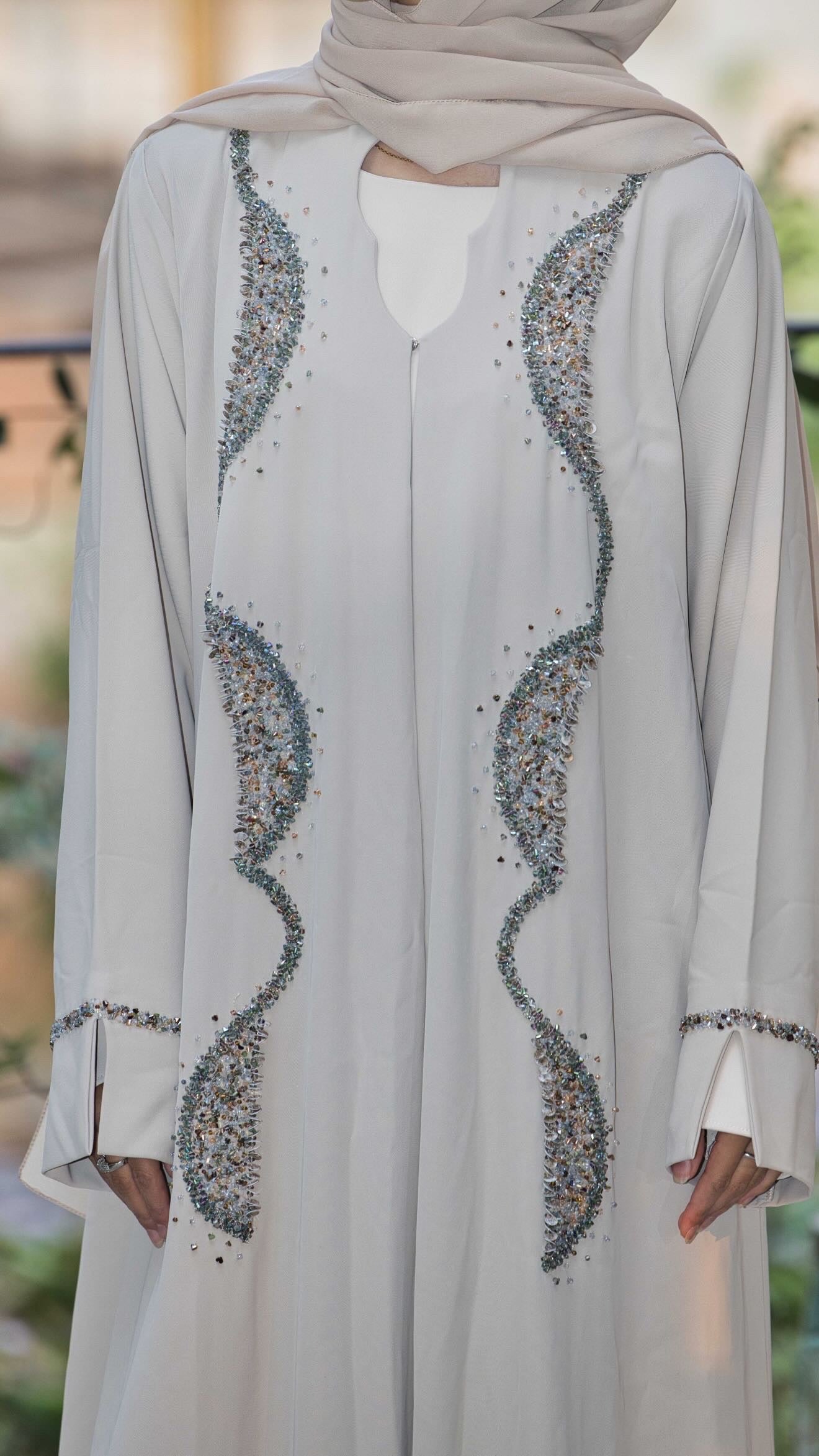 Nude beaded abaya