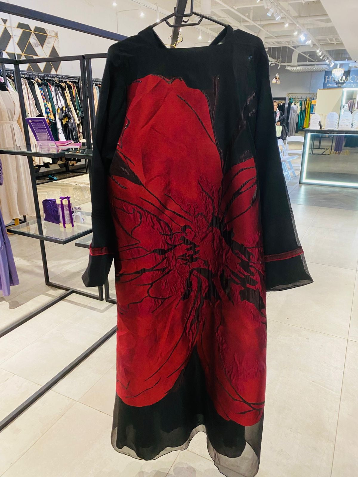 Red organdy brocade abaya (scarf incl)