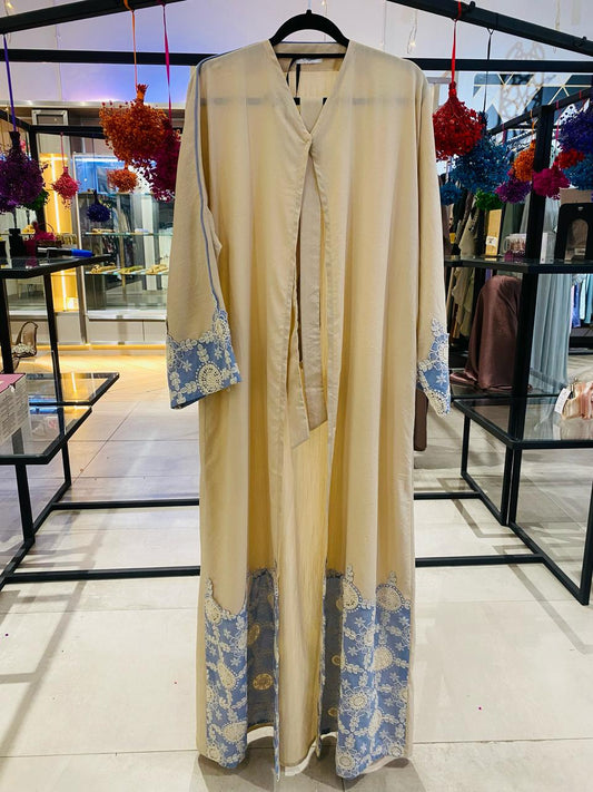 Beige linen abaya with details