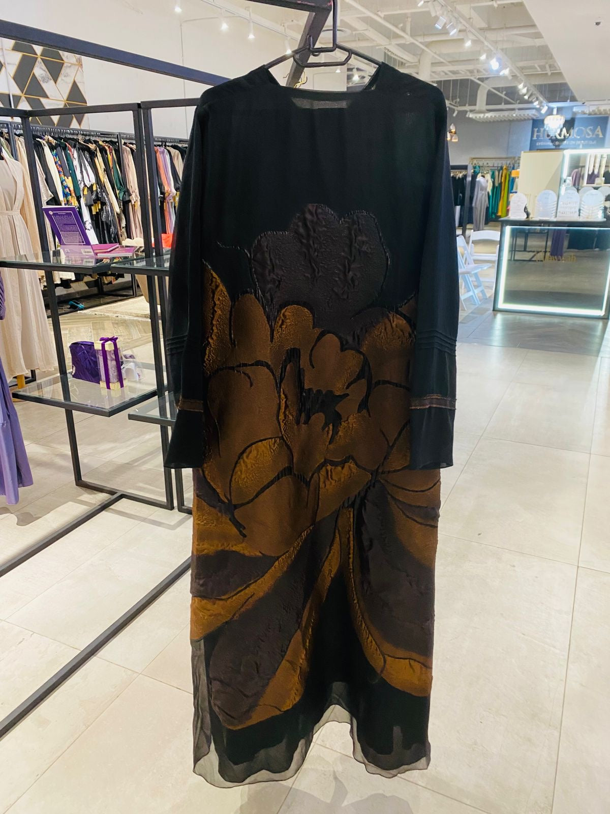 Brown organdy brocade abaya (scarf incl)