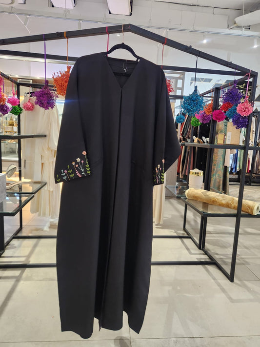 Black embroidered sleeve abaya