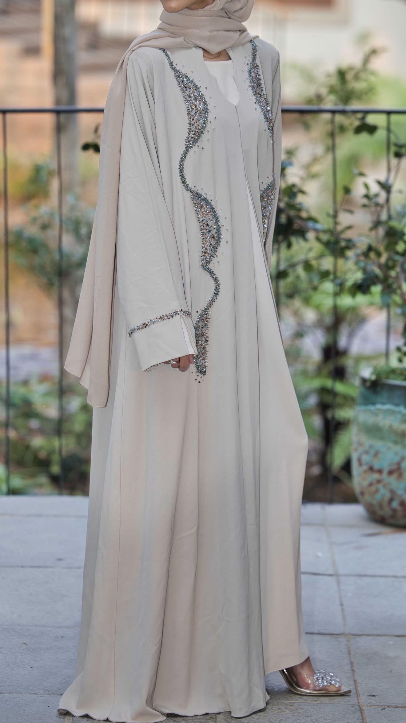Nude beaded abaya