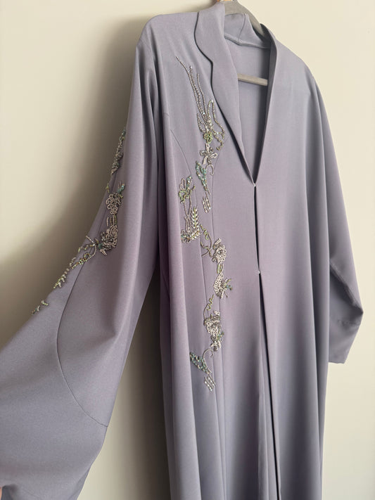 Grey beaded abaya incl scarf