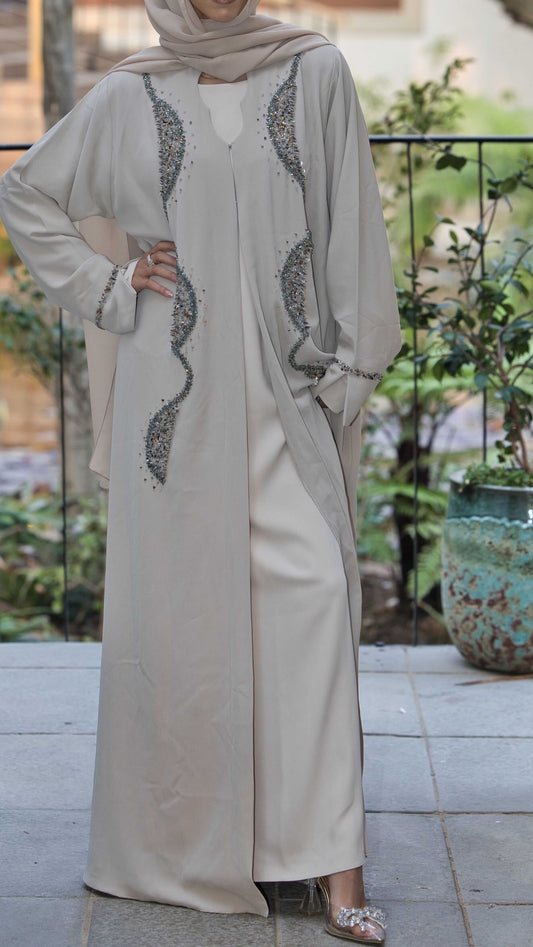 Nude beaded abaya (hijab incl)