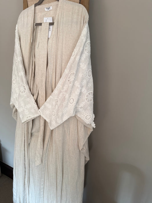 Beige linen abaya with details