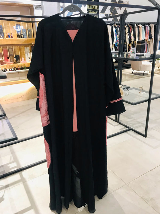 Pink organdy brocade abaya (scarf incl)