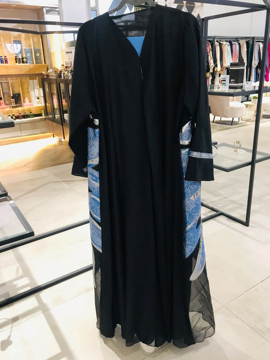 Blue & silver organdy brocade abaya (scarf incl)