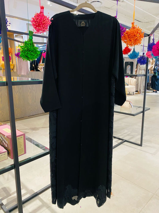 Black detailed lace abaya
