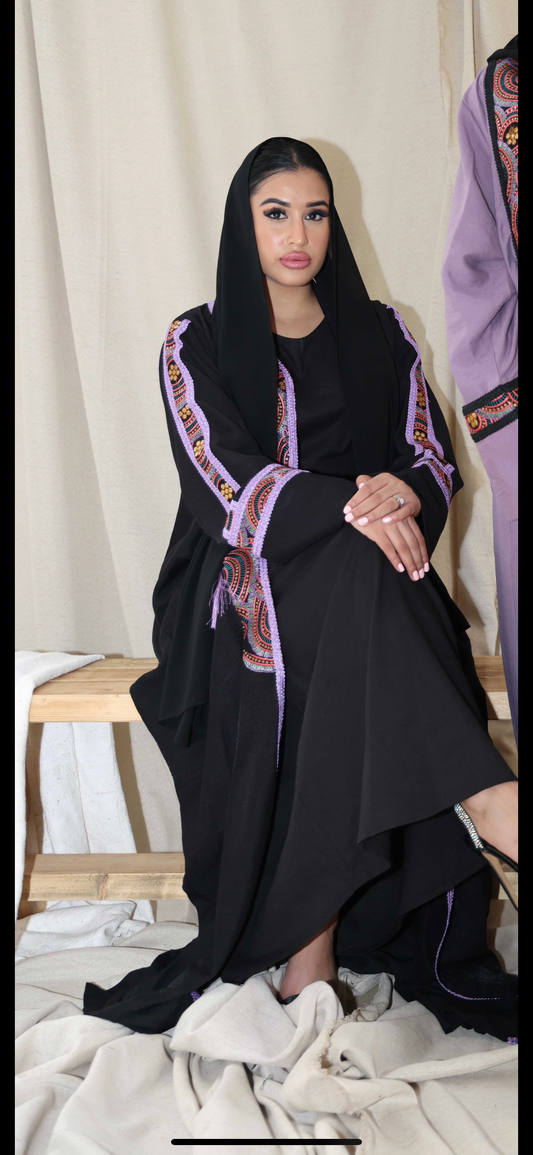 Black embroidered abaya with tassel details