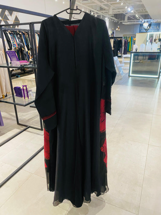 Red organdy brocade abaya (scarf incl)