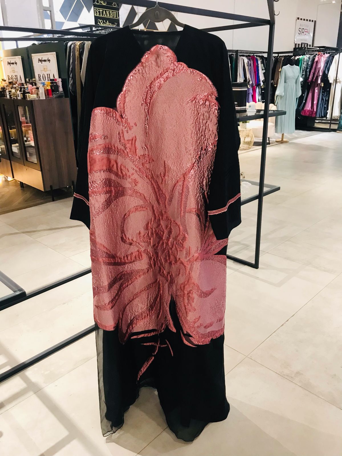 Pink organdy brocade abaya (scarf incl)