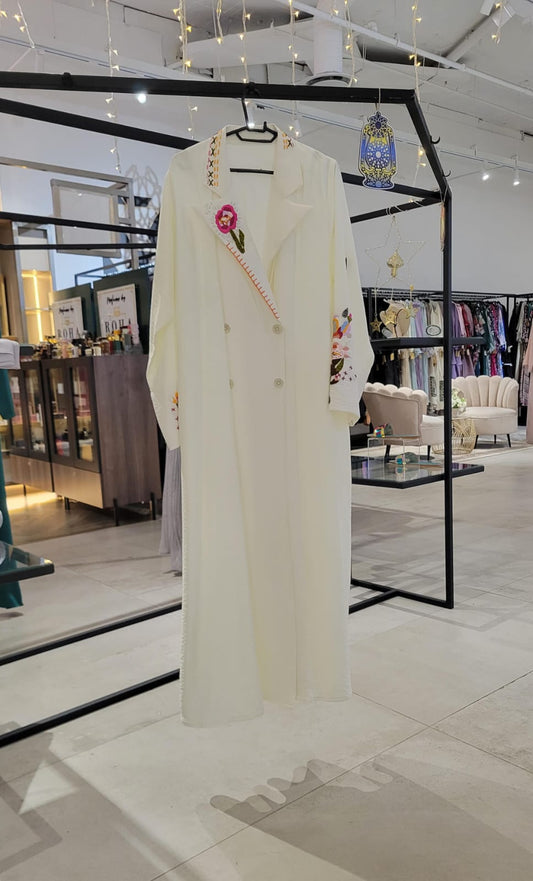 White embroidered abaya coat style