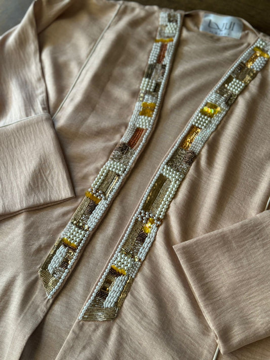 Beige hand beaded abaya