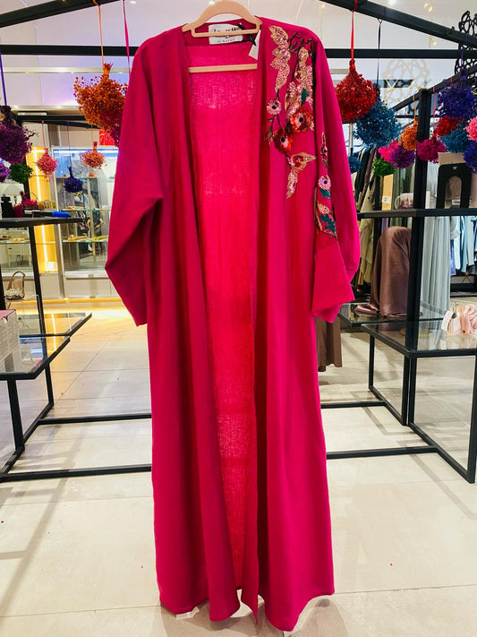 Pink linen abaya with sequin details