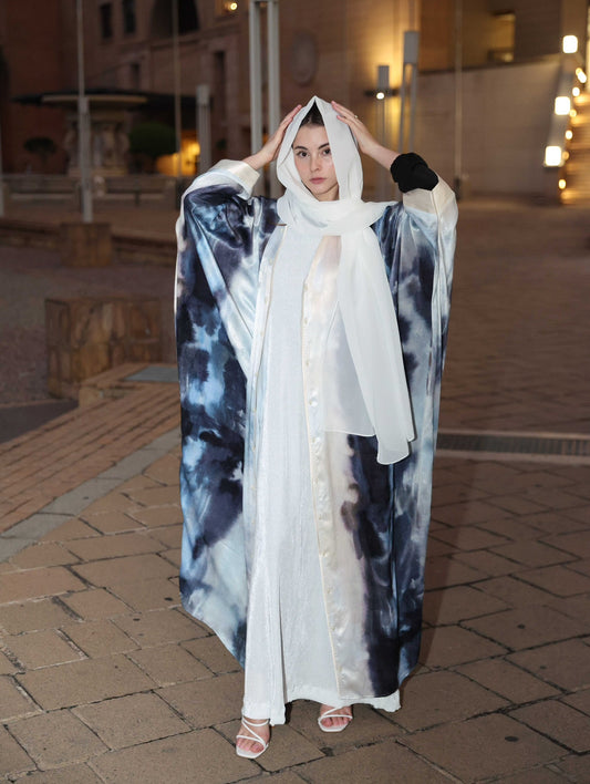 Tie dye satin throw with pearl details