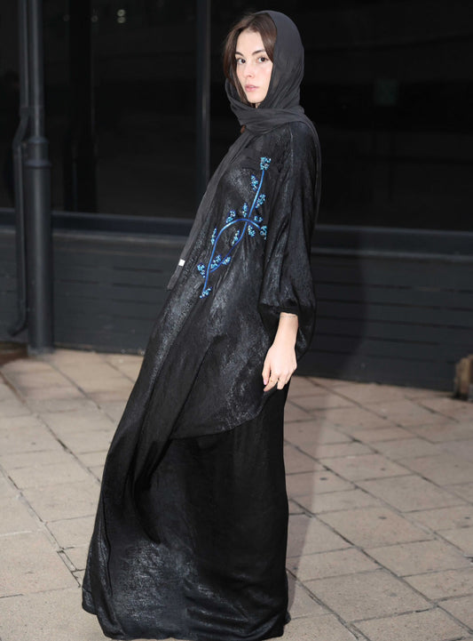 Black kaftan blue hand beaded work