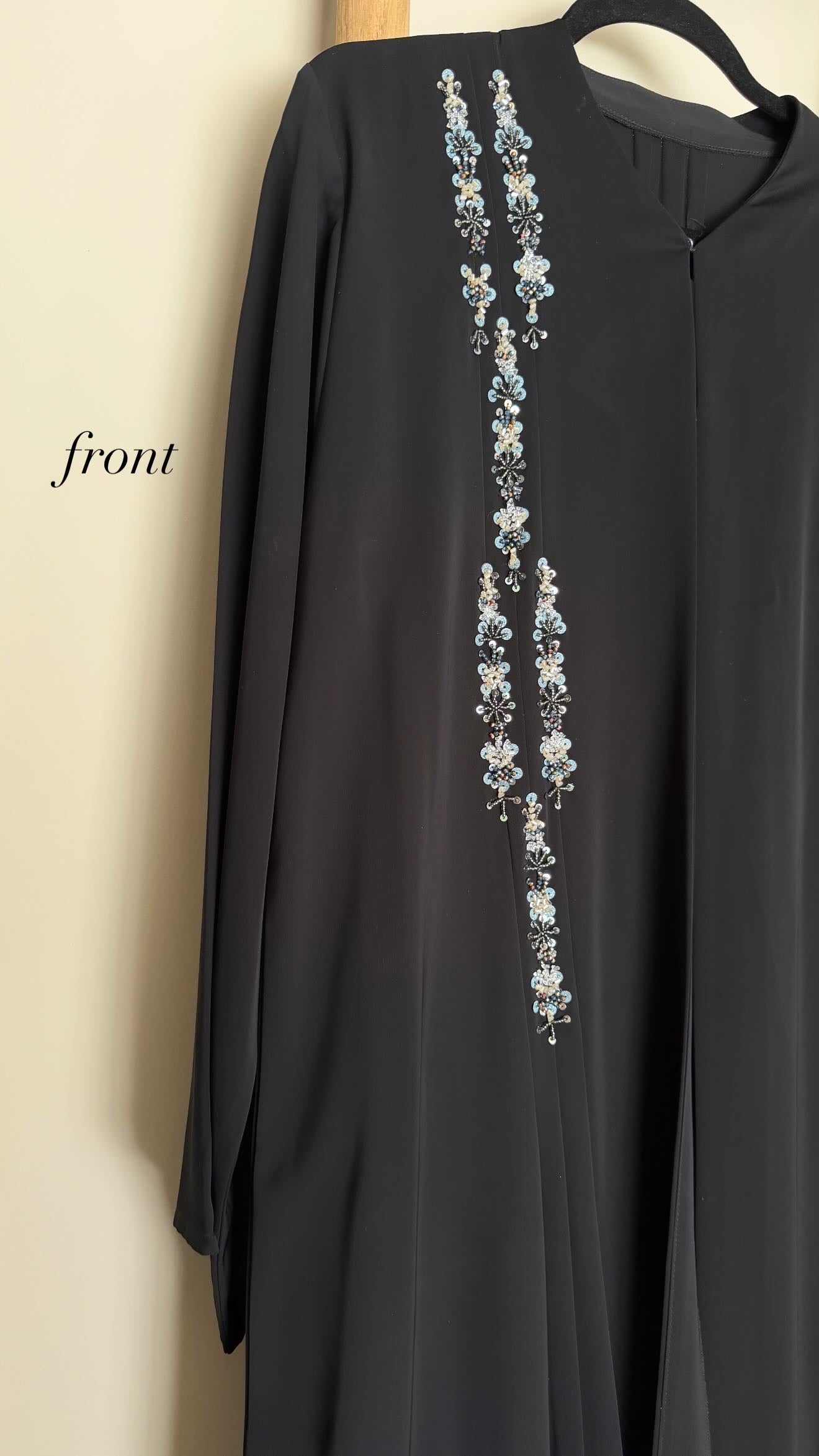 Beaded black abaya with pleats