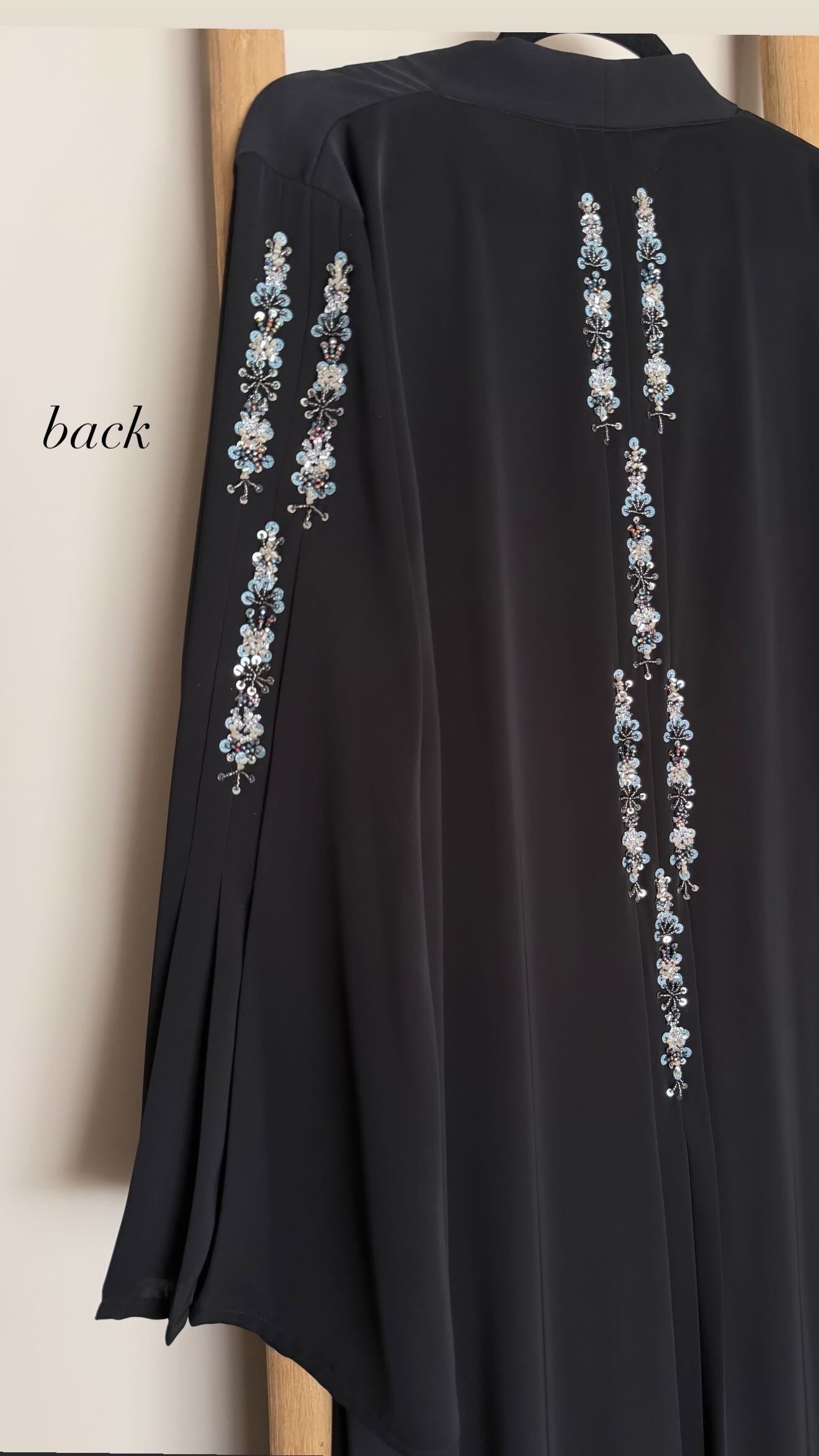 Beaded black abaya with pleats