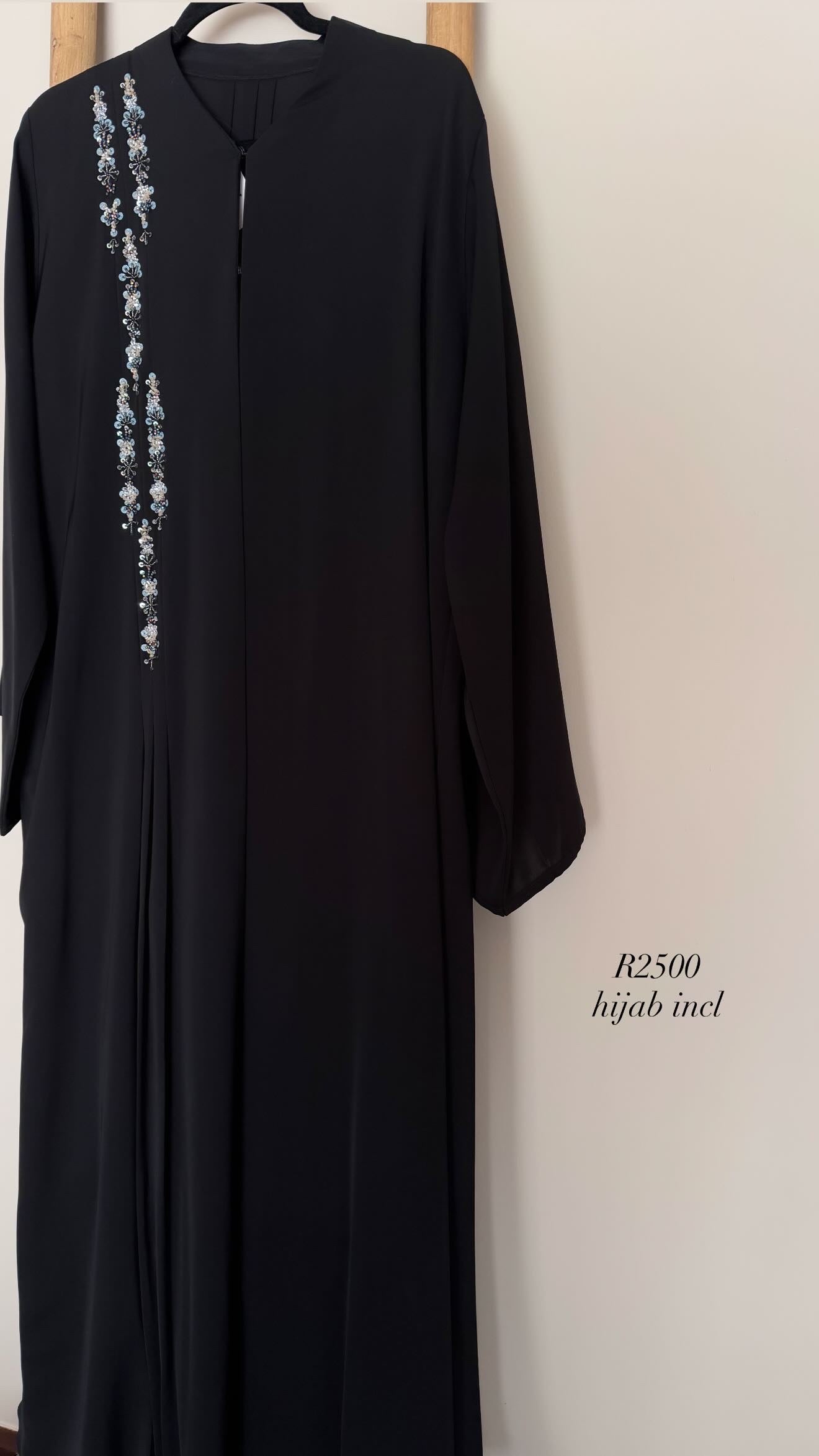 Beaded black abaya with pleats