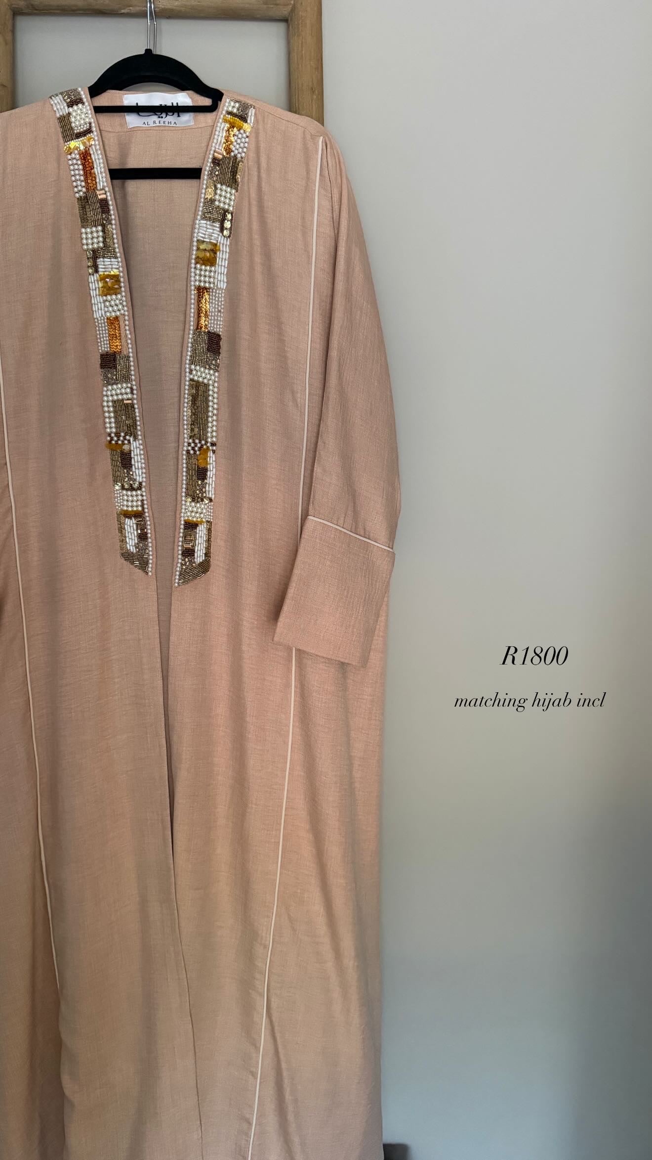 Beige hand beaded abaya