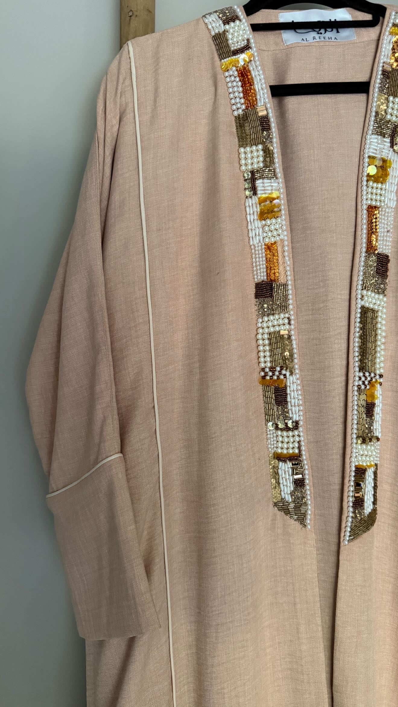 Beige hand beaded abaya