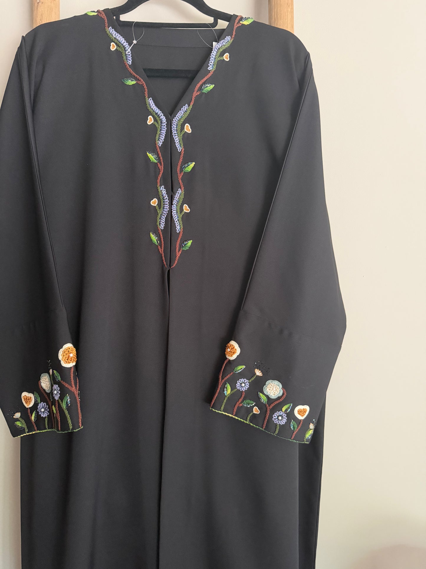 Black embroidered & beaded abaya