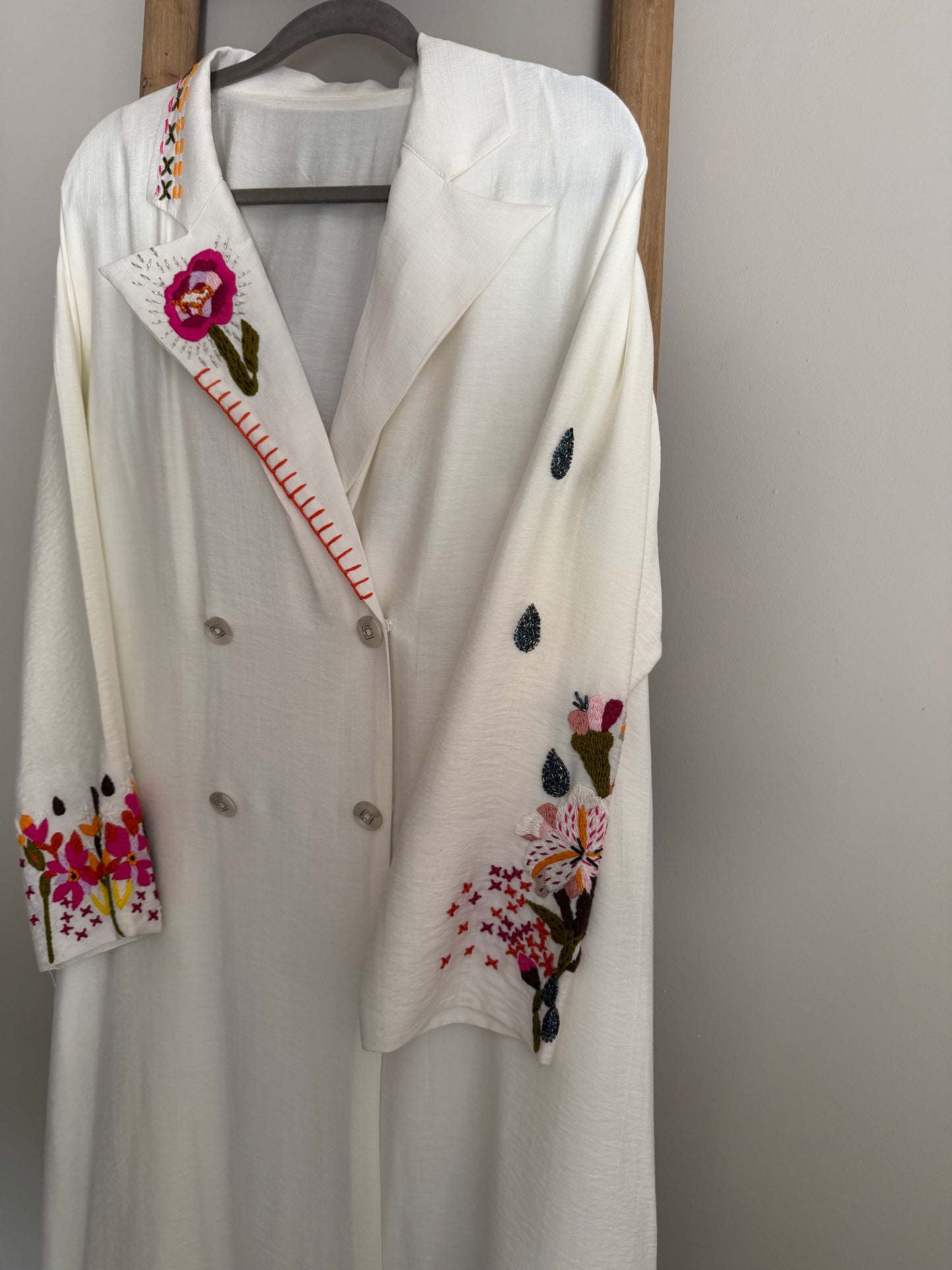 Embroidered & beaded coat style abaya