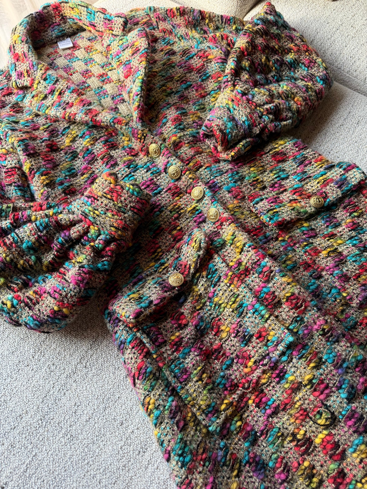 Multi colored tweed coat