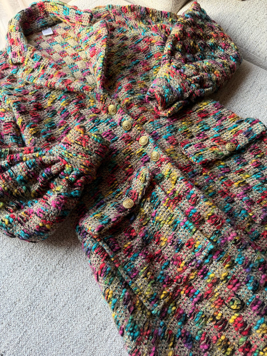Multi colored tweed coat