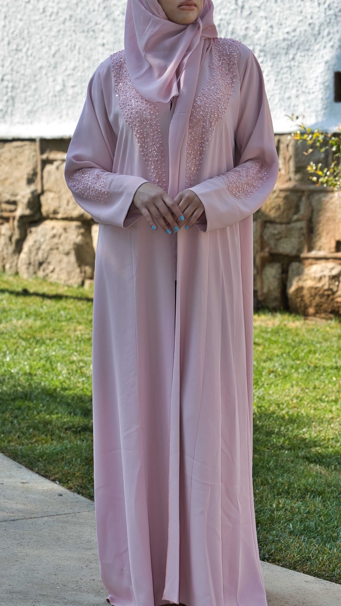 Pink beaded abaya