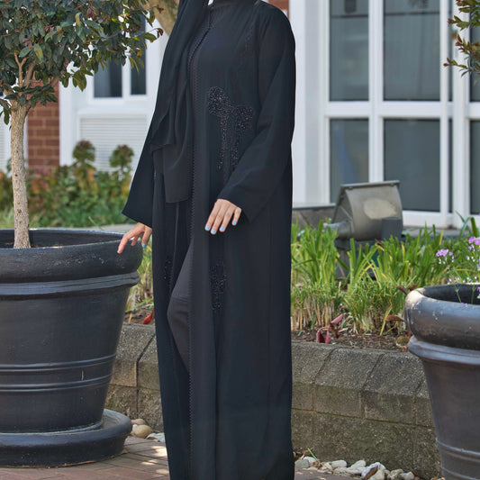 Black beaded bow abaya (hijab incl)