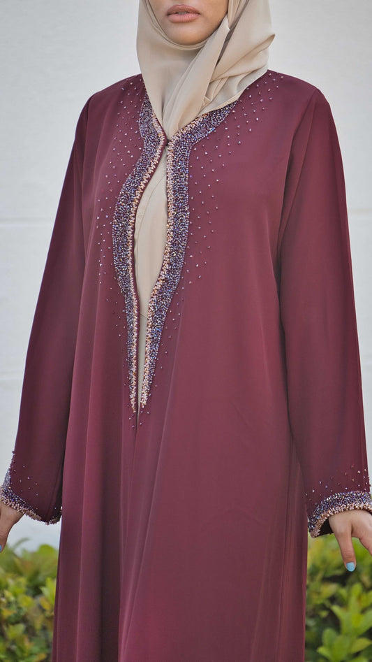 Maroon beaded abaya(hijab incl)