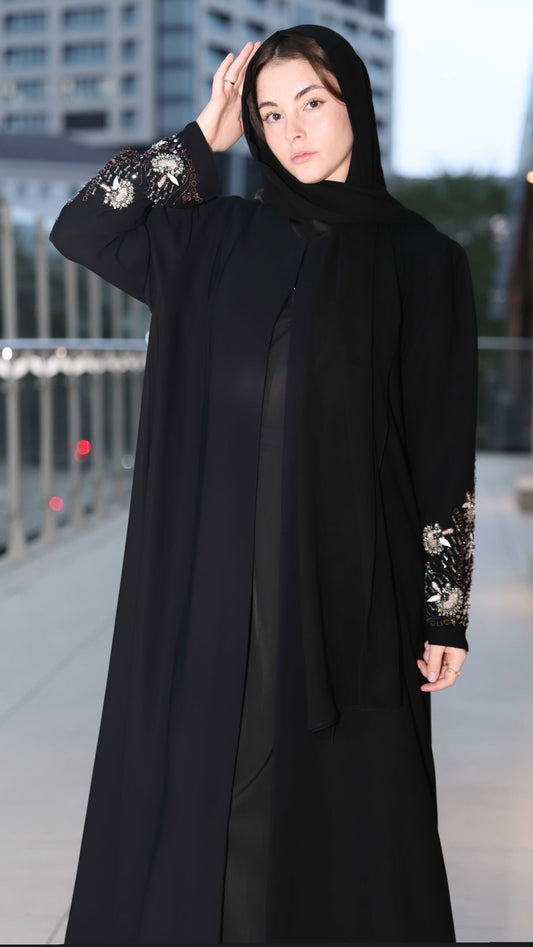 Black beaded sleeve abaya
