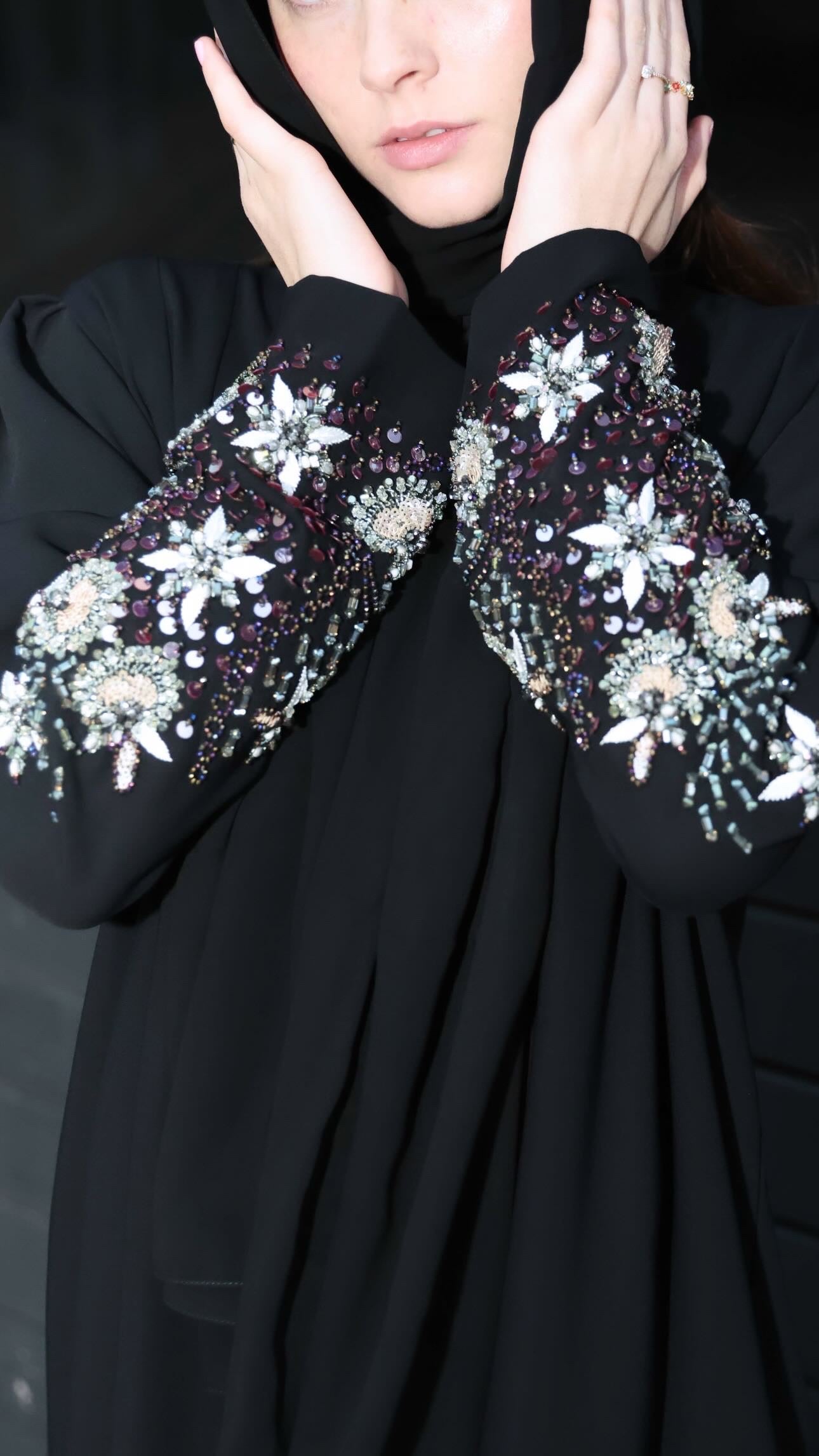 Black beaded sleeve abaya
