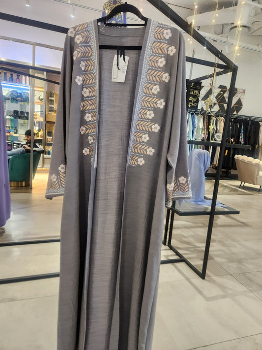 Grey embroidered abaya